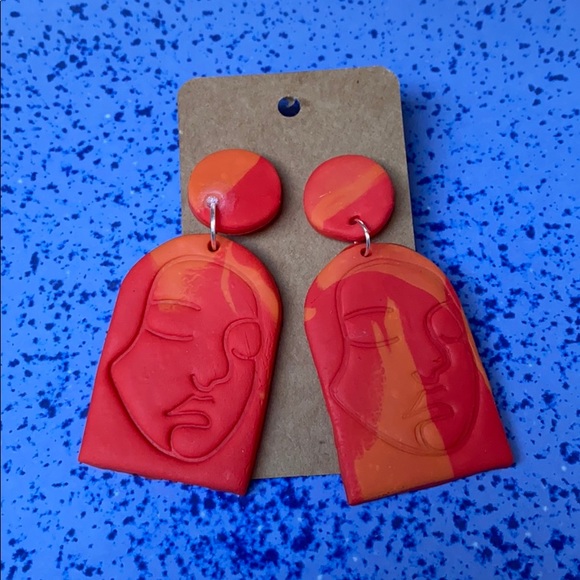 Handmade Abstract Woman’s Face Clay Earrings - Picture 11 of 11